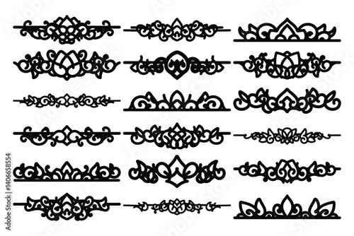 set of Elegant vintage ornament vector with intricate flourishes and classic baroque-style details. Perfect for invitations, labels, packaging, and decorative design projects.
