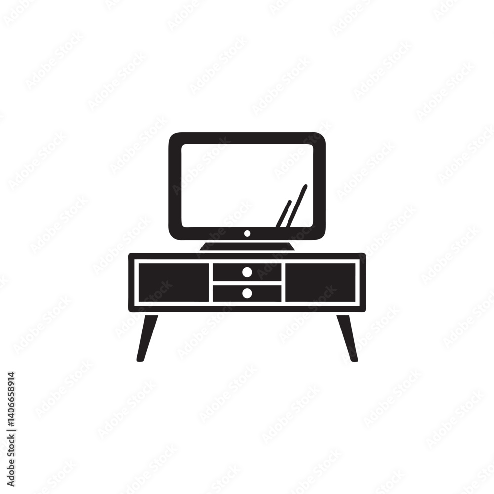 Modern TV Unit Icon with Bookshelves and Cabinet - Vector Illustration
Modern TV Unit Icon with Bookshelves and Cabinet - Vector Illustration