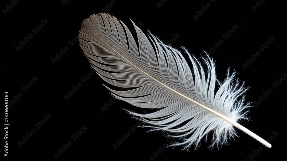Delicate White Feather on Dark SrufaceSymbolizing Lightness and Serenity in Nature Delicate White Feather on Dark SrufaceSymbolizing Lightness and Serenity in Nature
