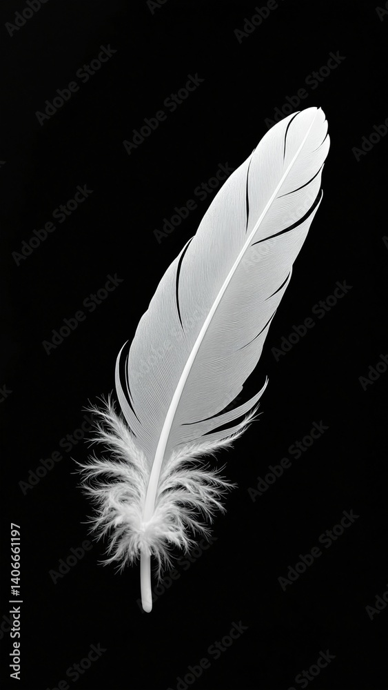 Delicate White Feather on Dark SrufaceSymbolizing Lightness and Serenity in Nature Delicate White Feather on Dark SrufaceSymbolizing Lightness and Serenity in Nature