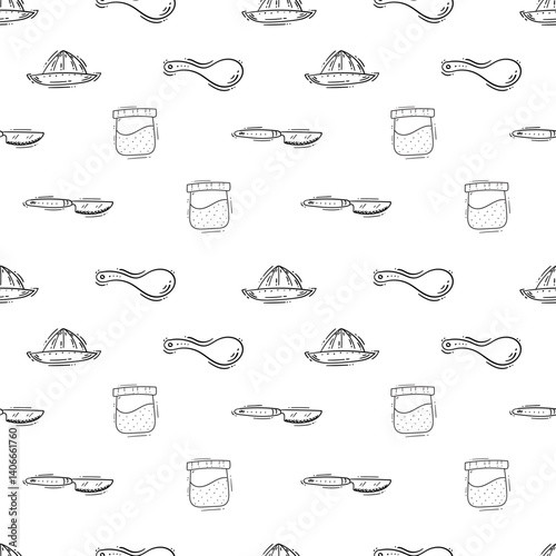 kitchen utensil pattern. kitchenware seamless pattern. doodle kitchen background