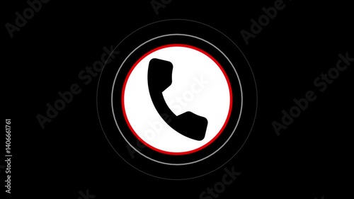 Calling icon with radio wave signal animation Incoming call icon animation. Alpha channel, transparent background phone call on background. Phone neon sign appear in center and disappear after some