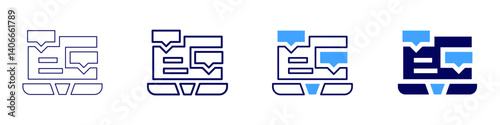 Laptop guides​ icon in 4 different styles. Thin Line, Line, Bold Line, Duotone. Duotone style. Editable stroke