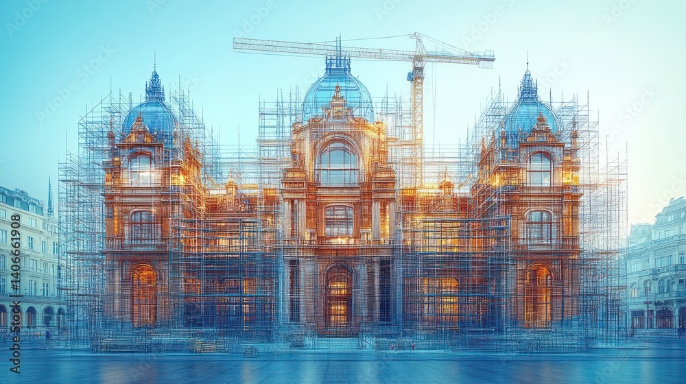 Fototapeta premium Palace Under Construction: A Majestic Architectural Restoration