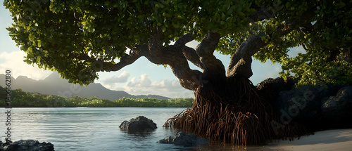 Majestic Coastal Tree with Aerial Roots photo