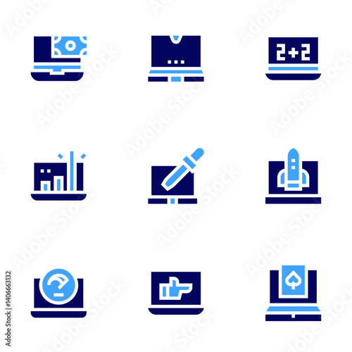 Laptop icon set. Bold style. Duotone colors. laptop, profit, startup, overload, rejected