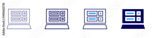 Laptop lens icon in 4 different styles. Thin Line, Line, Bold Line, Duotone. Duotone style. Editable stroke