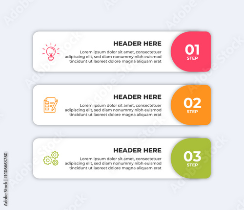 Three stepbystep process infographic elements.