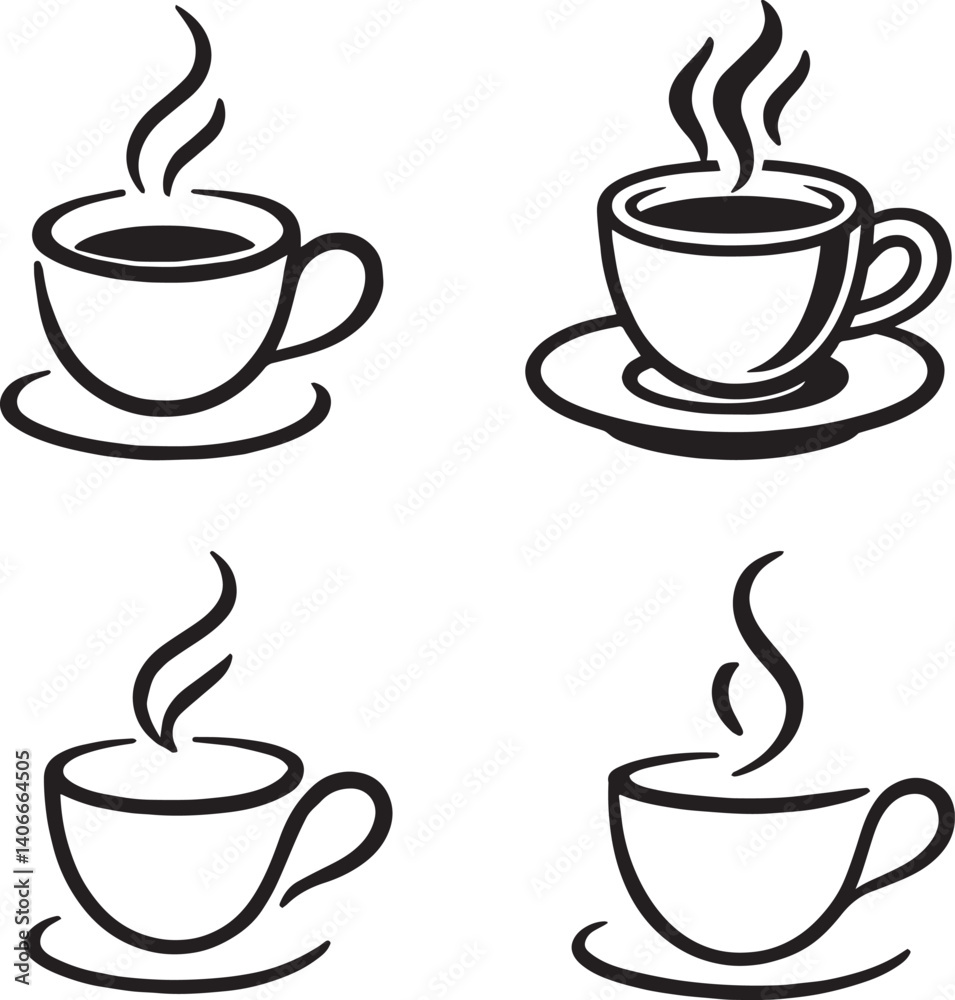 Set of cup of coffee with steam logo
