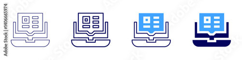 Laptop upgrade icon in 4 different styles. Thin Line, Line, Bold Line, Duotone. Duotone style. Editable stroke