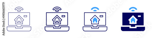 Laptop upload icon in 4 different styles. Thin Line, Line, Bold Line, Duotone. Duotone style. Editable stroke