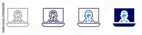 Laptop unmount icon in 4 different styles. Thin Line, Line, Bold Line, Duotone. Duotone style. Editable stroke
