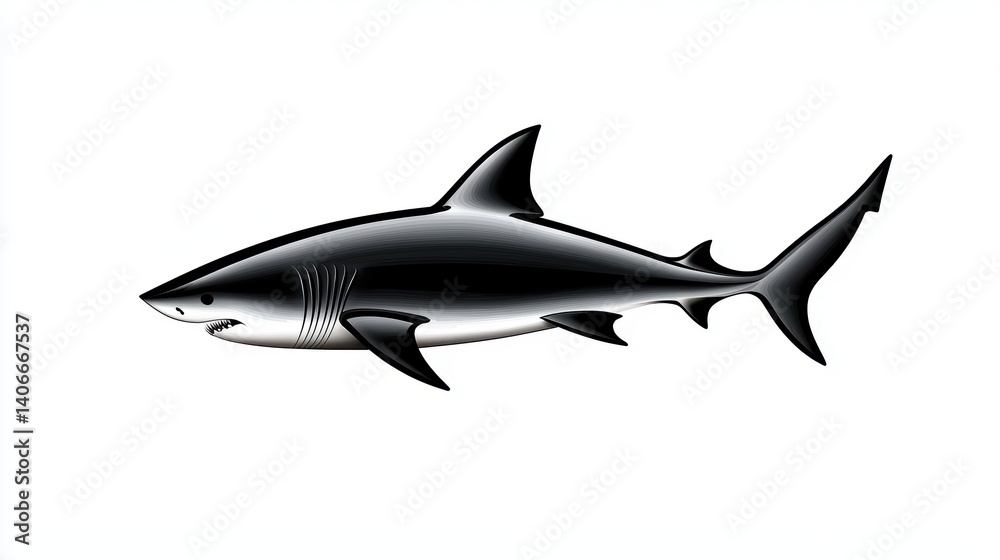 Obraz premium A minimalist shark drawing featuring simple lines and curves, emphasizing the silhouette and sleek body of the predator in an abstract style.