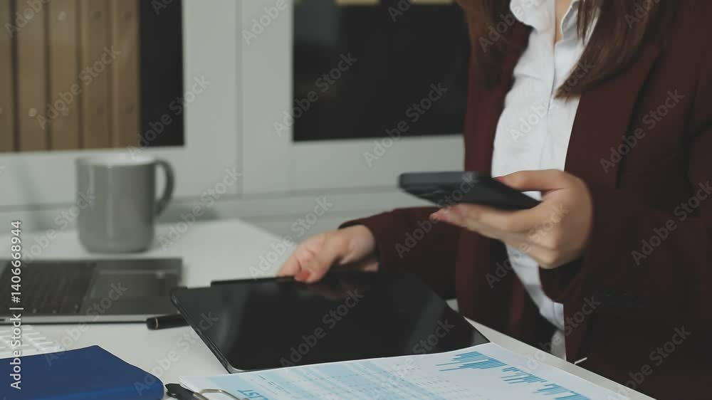 Accounting company provide finance and taxation planning for profitable cash flow, Auditor and accountant team working in office, analyze financial data and accounting record with calculator.Insight