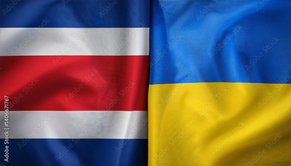 Fototapeta premium コスタリカの国旗とウクライナの国旗。(Costa Rica flag and Ukraine flag.) 
