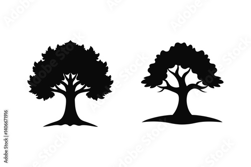 Set of  Oak tree  silhouette vector  illustration