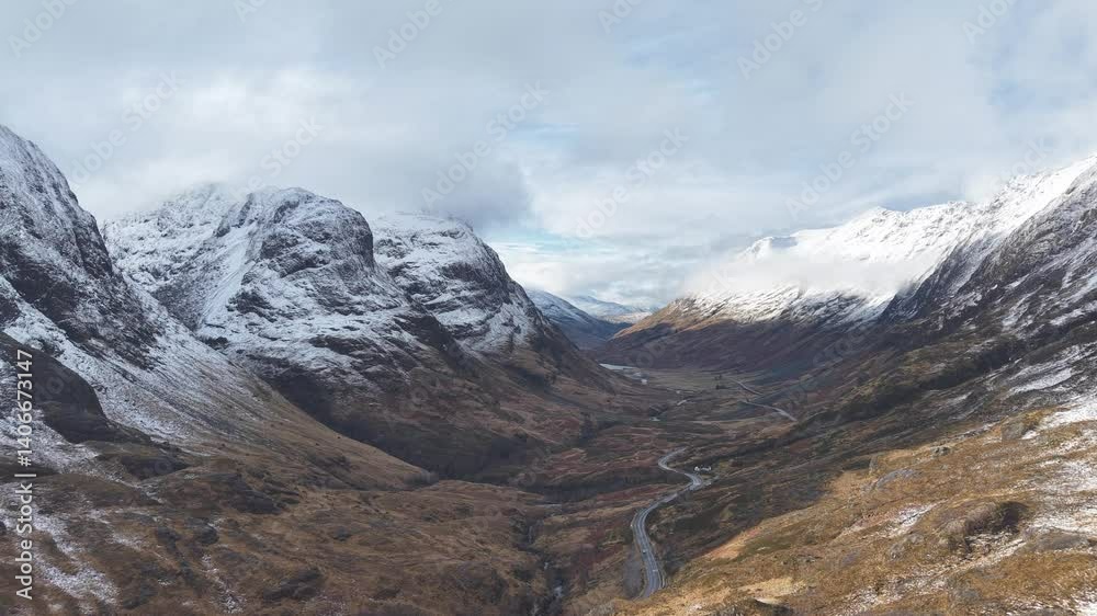Three Sisters Viewpoint at the scenic drive through the Glencoe Valley in Scotland, United Kingdom Three Sisters Viewpoint at the scenic drive through the Glencoe Valley in Scotland, United Kingdom