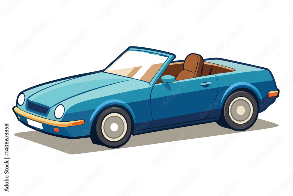 Fototapeta premium Blue Classic Convertible Car Cartoon Illustration Design Element Vector Graphic