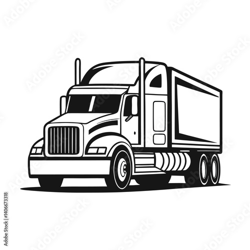 Black And White Semi Truck Illustration For Transportation Logistics Or Freight Industry