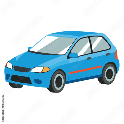Blue Hatchback Car Vector Illustration Automotive Design Automobile Transportation Graphic