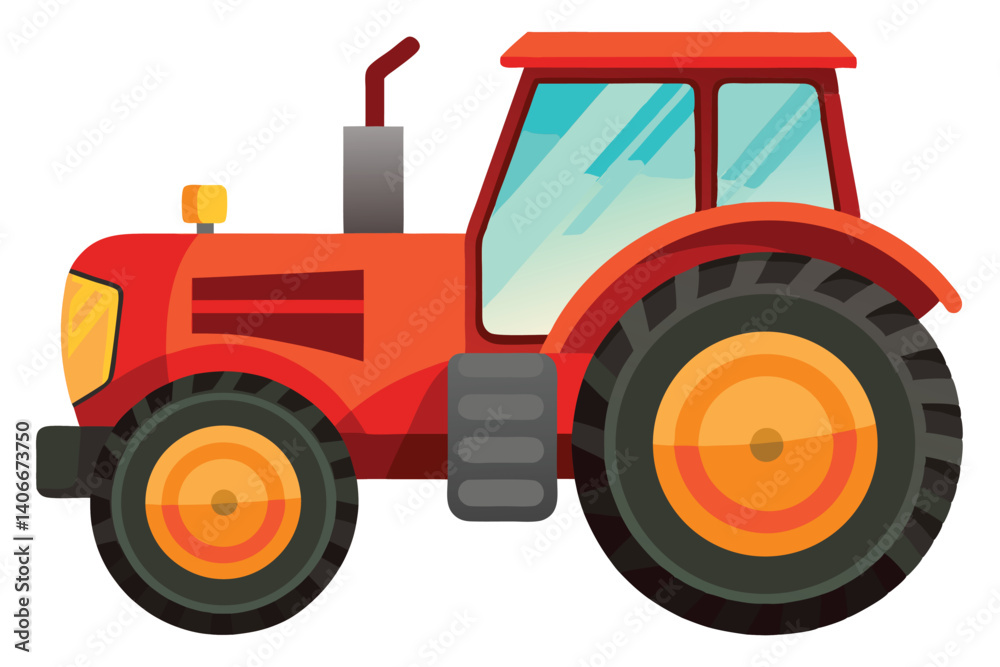 Obraz premium Cartoon Red Tractor Vehicle Farming Agriculture Farm Equipment Illustration Agriculture Machine