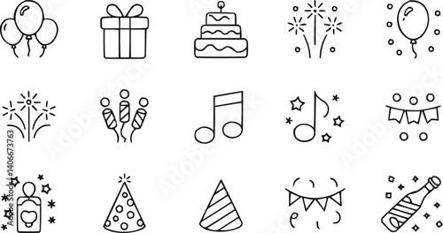 celebration icon set, party line editable icons,