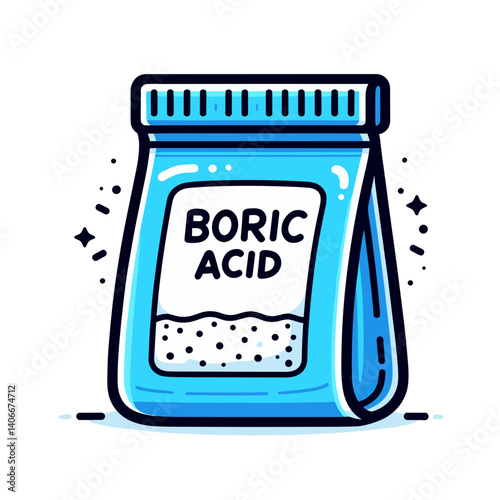 Boric acid powder packet in blue packaging. Ideal for household cleaning, pest control, and DIY solution illustrations.