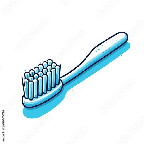 Blue toothbrush with white bristles vector illustration. Essential for dental hygiene content, oral care campaigns, and healthcare education.