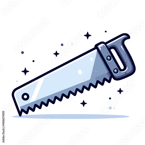 Vector illustration of blue handsaw with sparkles, perfect for carpentry and woodworking tool marketing