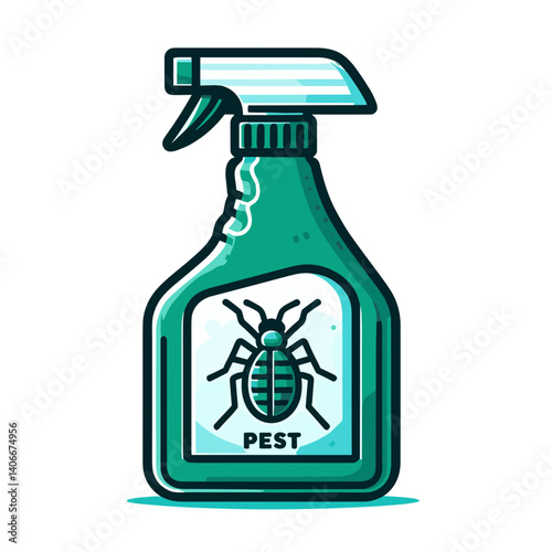 Vector illustration of green pest control spray bottle, ideal for household cleaning and insect repellent marketing