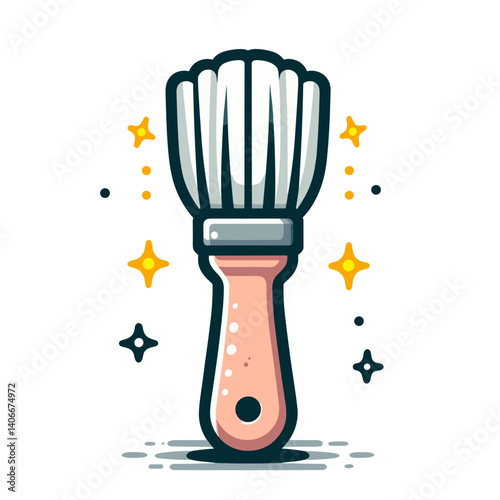 Cartoon paintbrush with sparkles in navy and beige colors. Ideal for art, creativity, DIY or design concept illustrations.