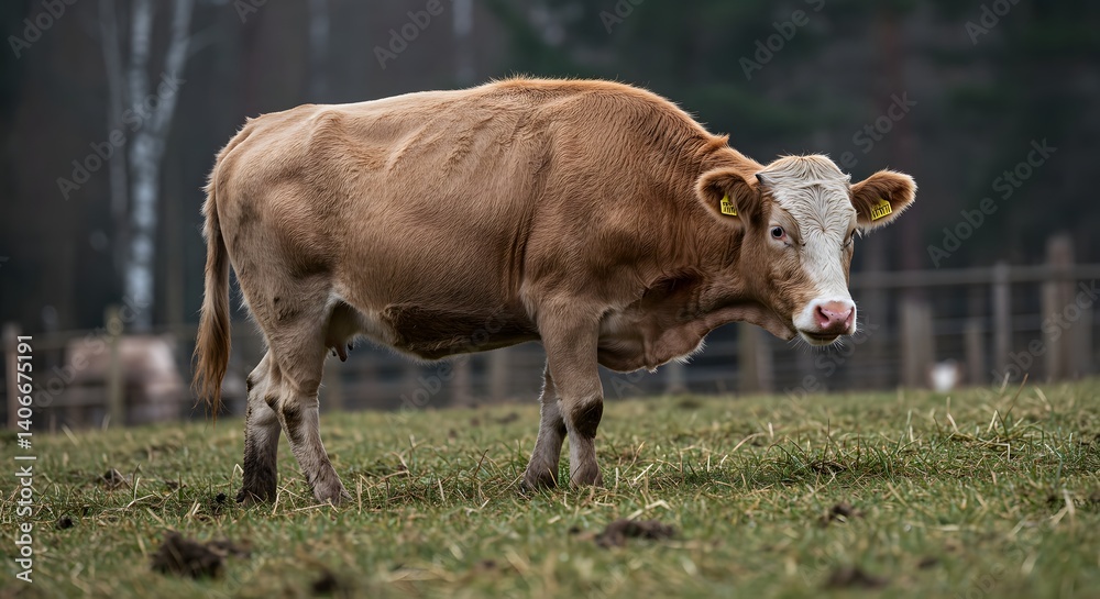 Cow Standing in Grassy Field Grazing Portrait Cow Standing in Grassy Field Grazing Portrait