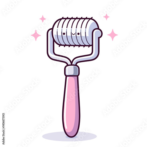 Face roller in pink color with metallic roller. Ideal for beauty blogs, skincare routines, facial massage therapy and self-care concepts.