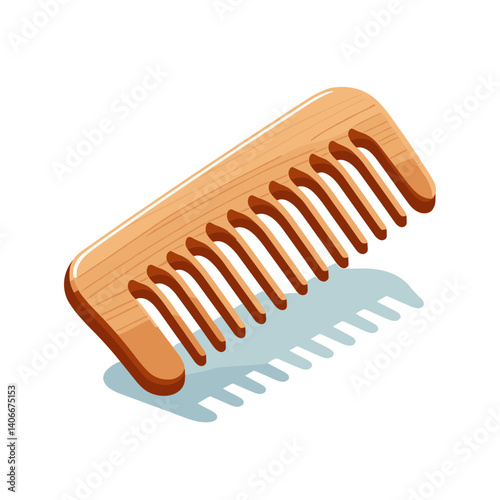 Wooden comb with teeth in brown color. Perfect for hair salon, barbershop, personal care and natural grooming product packaging.