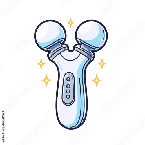 Facial roller massage tool with blue handle. Ideal for beauty products, skincare routines, spa services, and self-care promotions.
