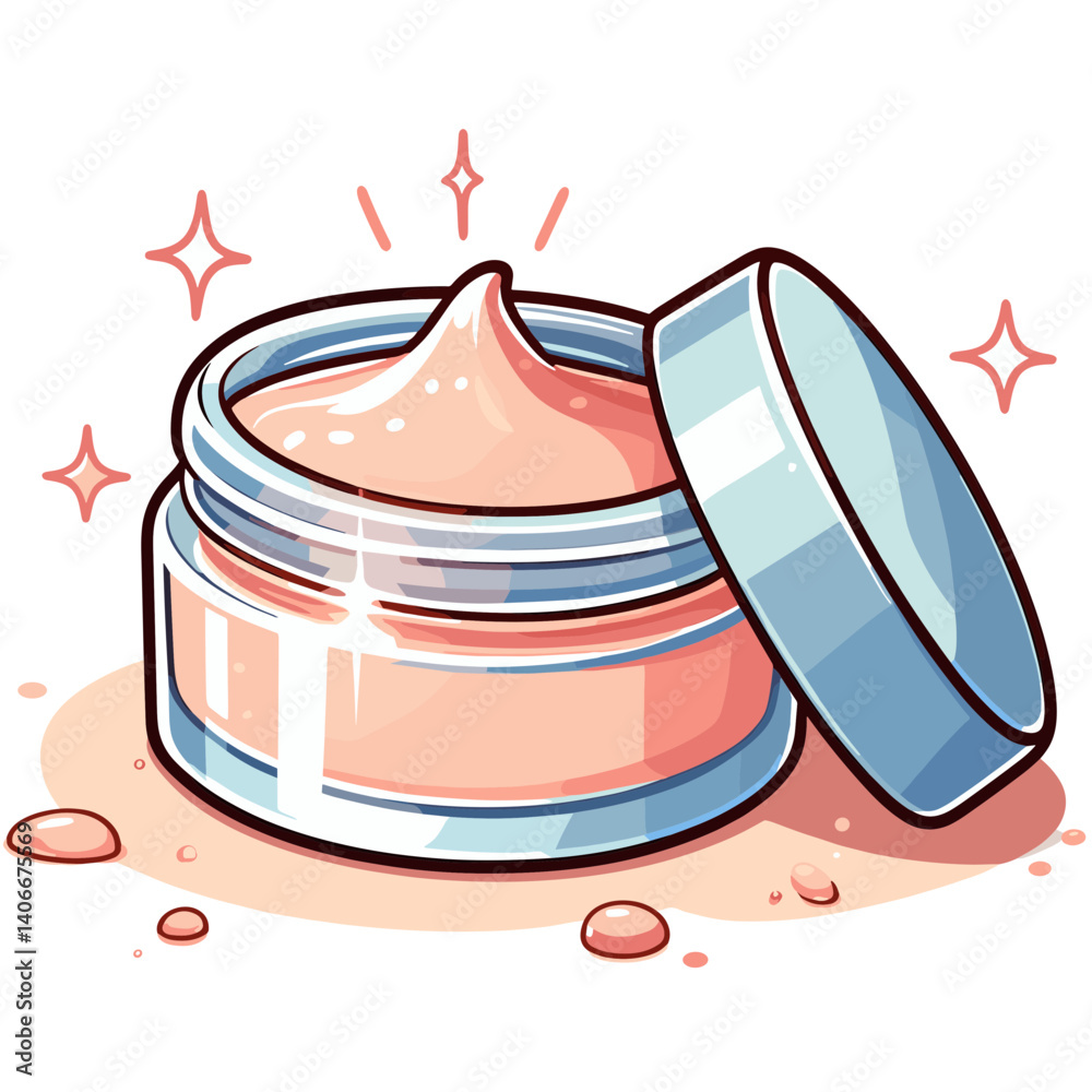 Vector illustration of face cream jar with open lid, perfect for beauty product marketing and skincare advertising Vector illustration of face cream jar with open lid, perfect for beauty product marketing and skincare advertising