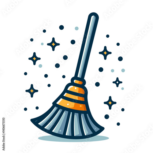 Vector illustration of broom with sparkles, ideal for cleaning service branding and household maintenance marketing