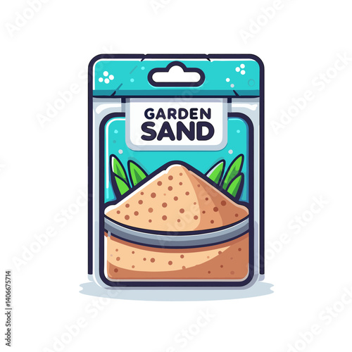 Garden sand package with product visualization in turquoise packaging. Ideal for gardening supplies, terrarium making, and plant substrate marketing.