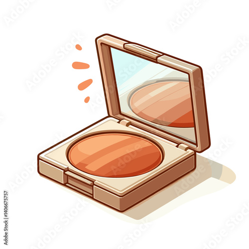 Bronzing powder compact with mirror in beige tones. Perfect for makeup tutorials, cosmetic product advertising, and beauty brand marketing.