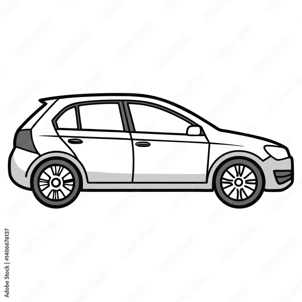 Fototapeta premium Isolated Hatchback Car Illustration Automotive Design Element With Black Outline