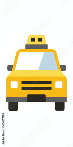 Simple Flat Illustration Of Yellow Taxi Cab Front View Isolated On White