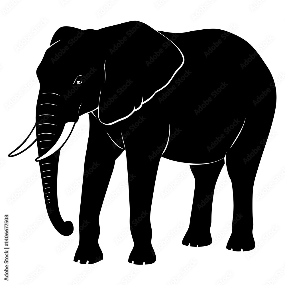 Fototapeta premium AI Generated African Bush Elephant Vector Silhouette Isolate White Background