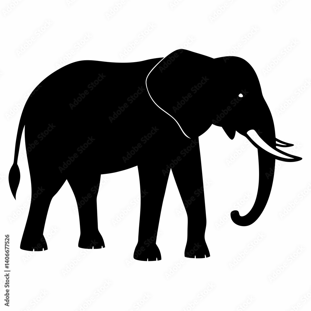 Fototapeta premium AI Generated African Bush Elephant Vector Silhouette Isolate White Background