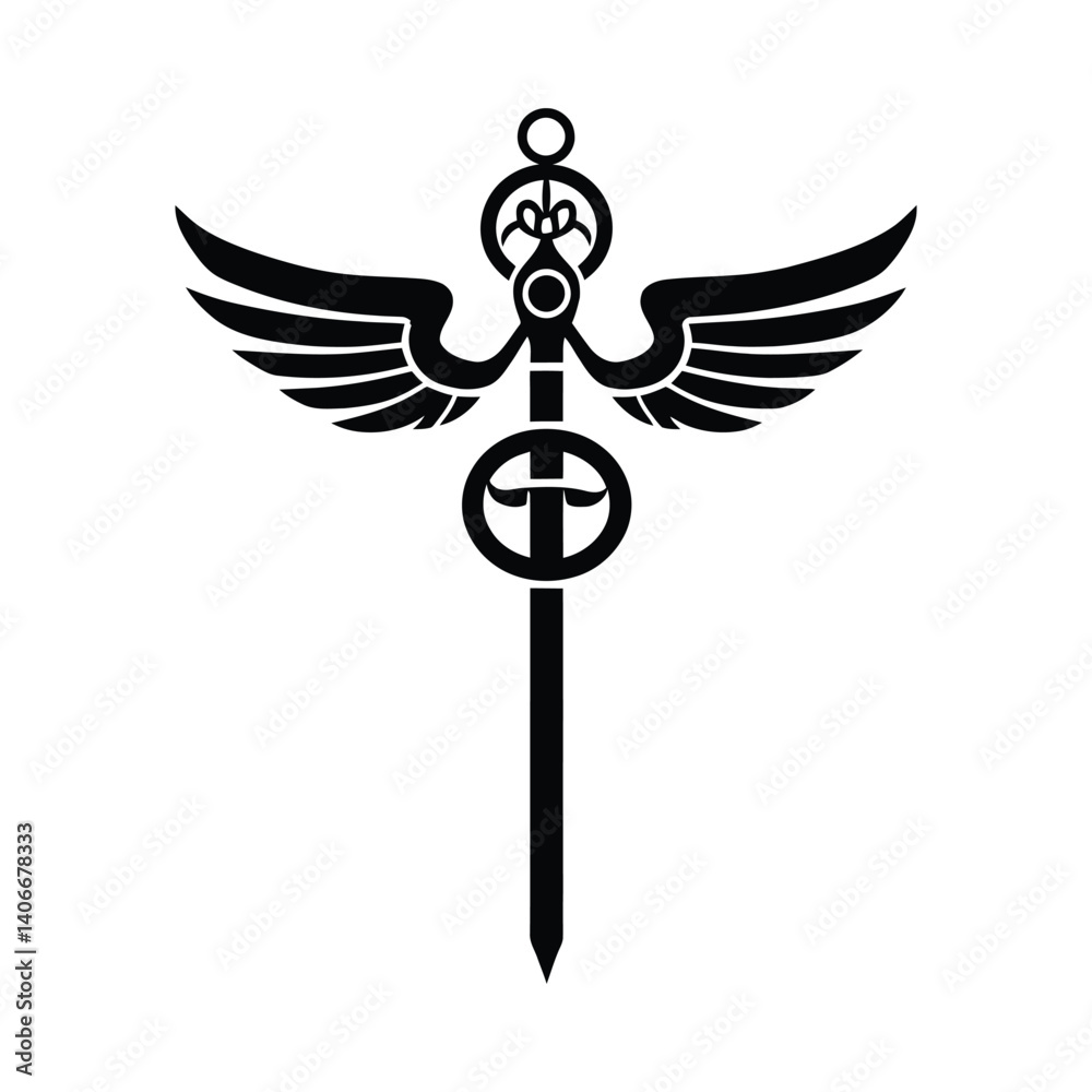 Caduceus health symbol Asclepius Wand icon black silhouette Caduceus health symbol Asclepius Wand icon black silhouette
