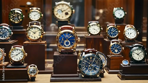Display of luxury watches in a sophisticated store setting