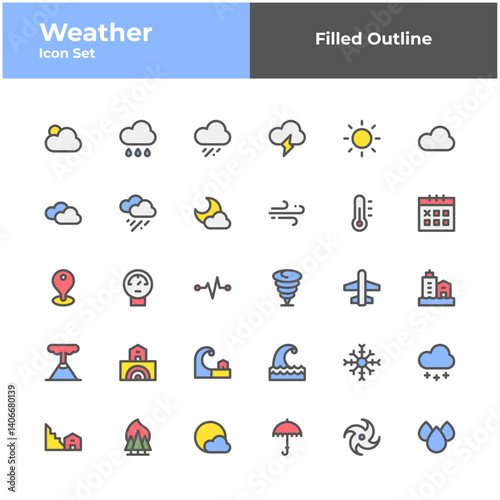 weather filled outline icon set. weather color line icon set.
