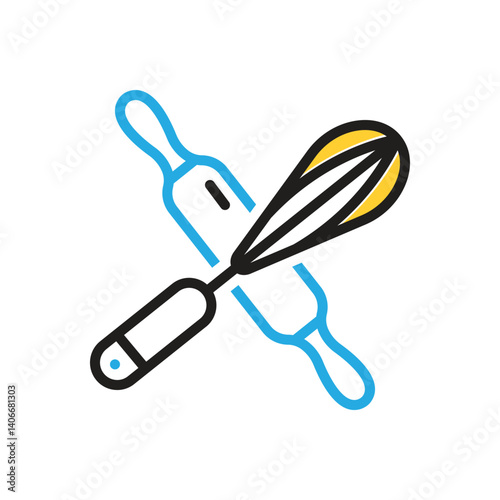 Multi color icon for crossed rolling pin and whisk