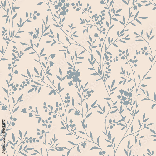 Wallpaper Mural Seamless pattern with tree branches and leaves for surface design and other design projects. A modern trend in line art style drawing. Elegant silhouette of branches. Torontodigital.ca