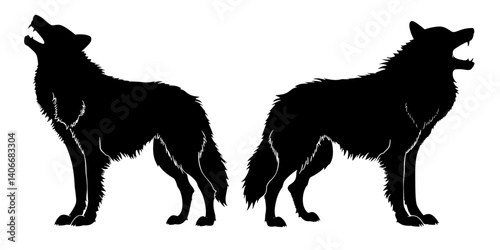 Two Silhouette wolfs vector illustration wildlife animal.