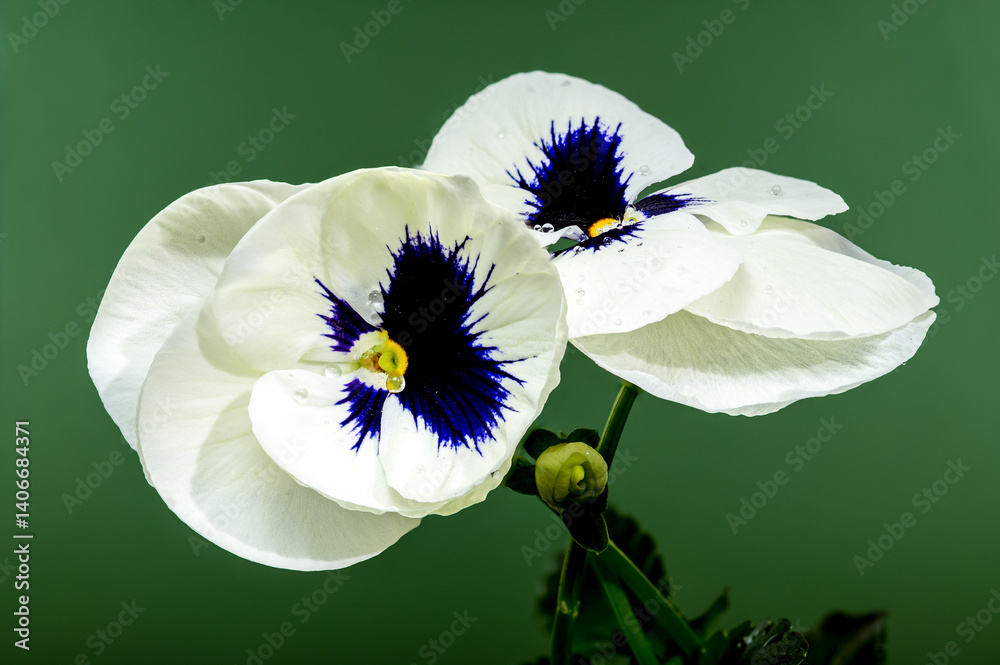 White Pansy Flowers with Dark Blue Center